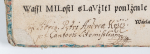 Podpis druhého nejstaršího známého kantora Petra Ondřeje Kříže († 1. 5. 1709)